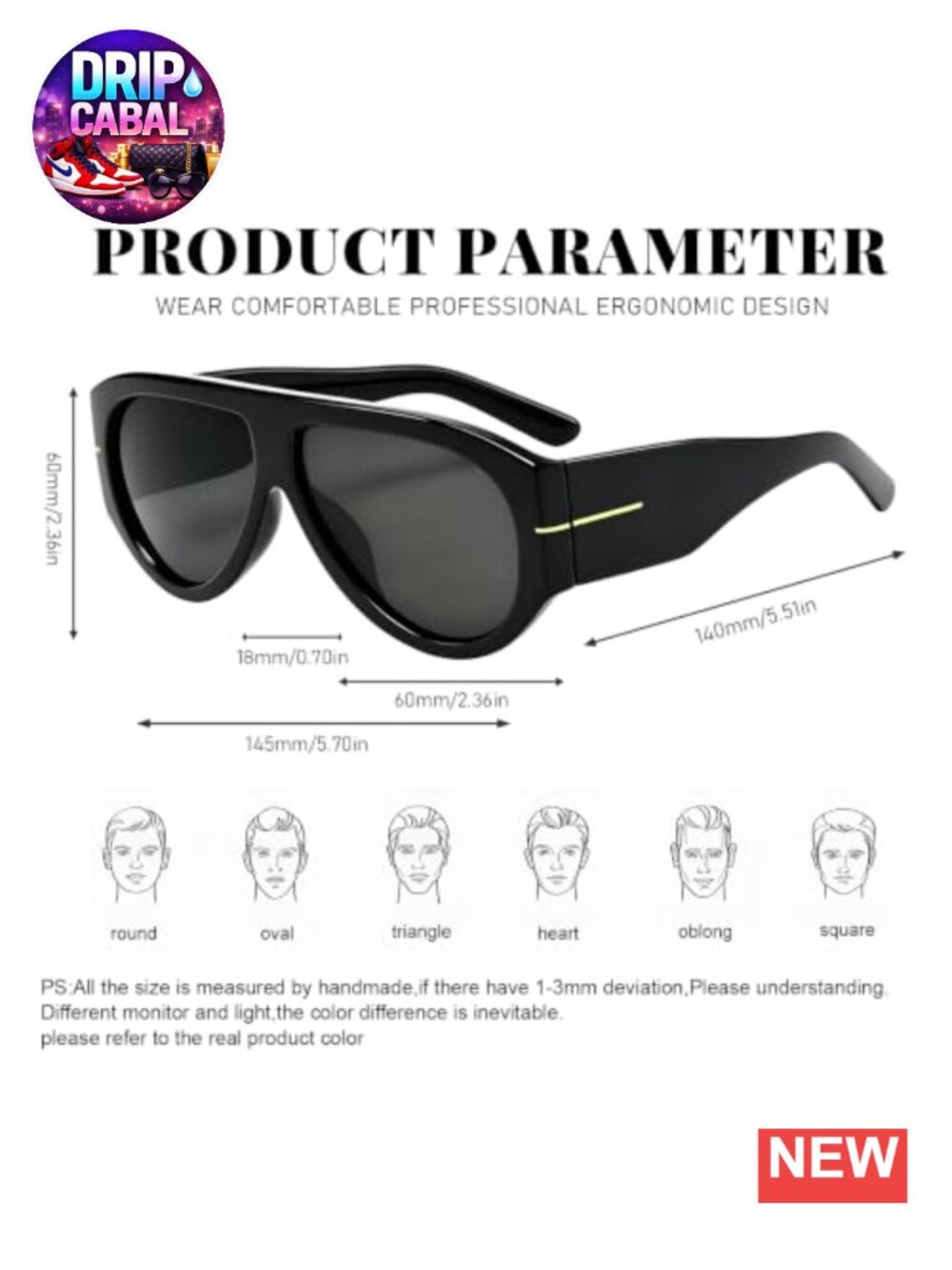Oversized Square Sunglasses UV400 Protection - Picture 4 of 5